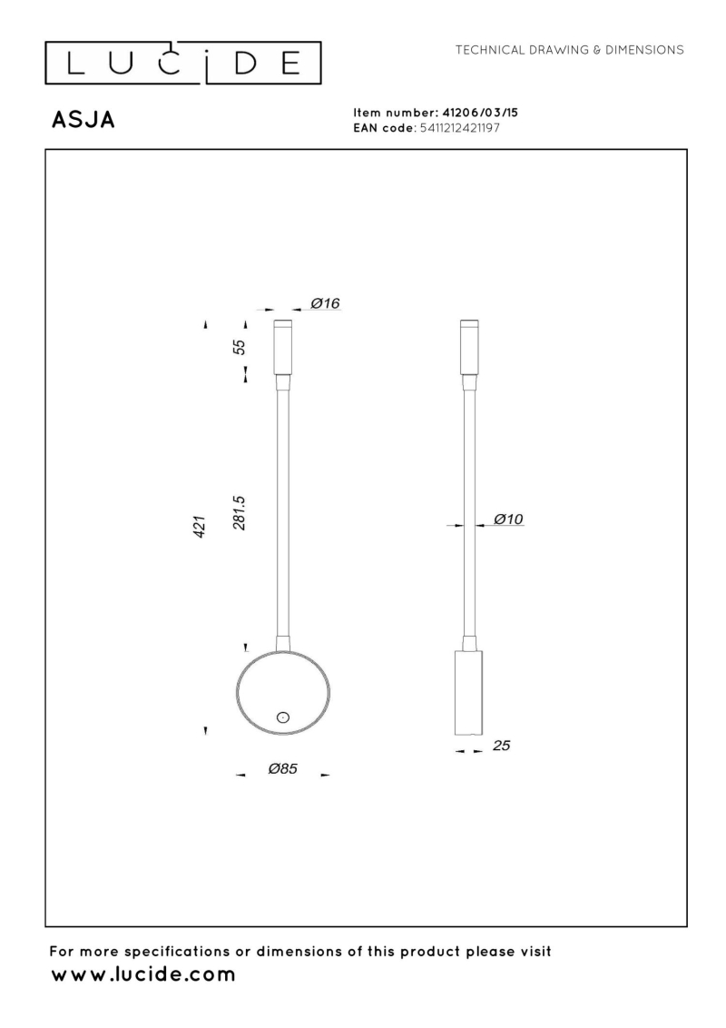 Lucide Premium ASJA - Rechargeable Wall spotlight / Wall light - Battery pack- LED 3 StepDim - 1x3W 2700K - Grey iron